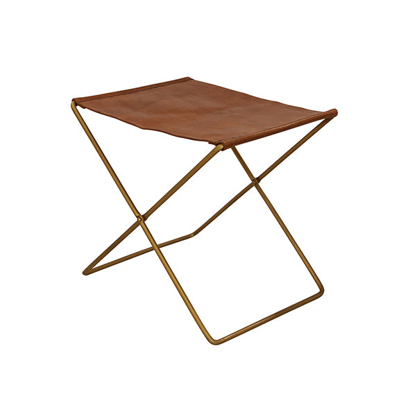 Folding leather stool - tan