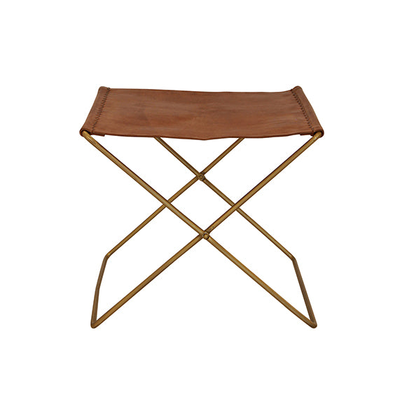 Folding leather stool - tan