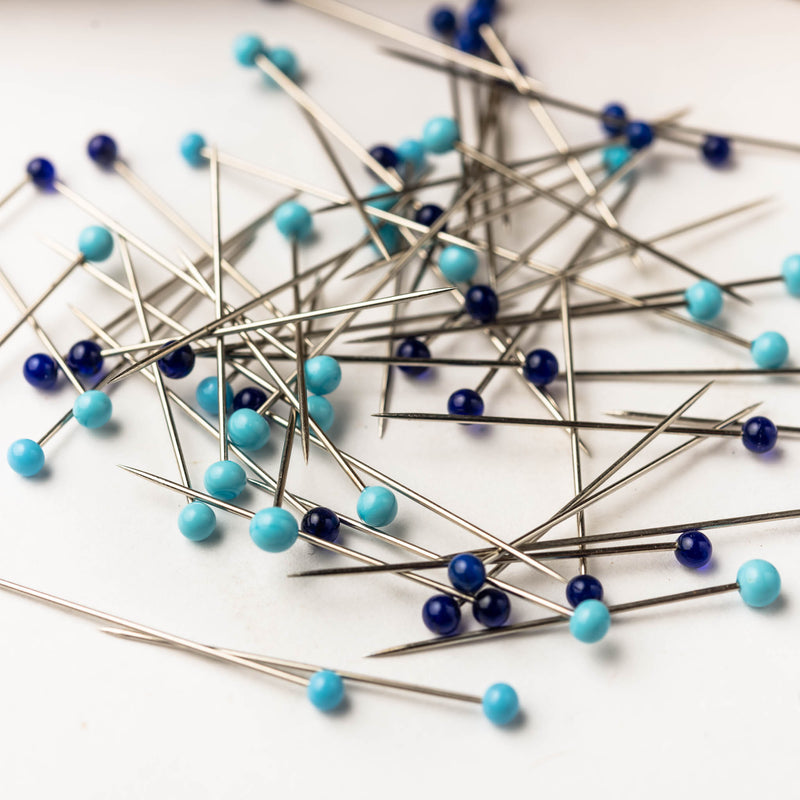 Pins - glass head - blue